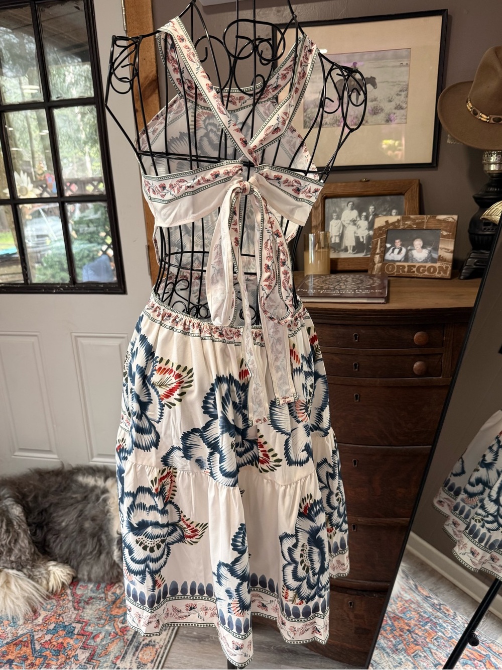 Commense Ivory Halter Mini Dress with Navy and Coral Floral Print - Picture 7 of 10
